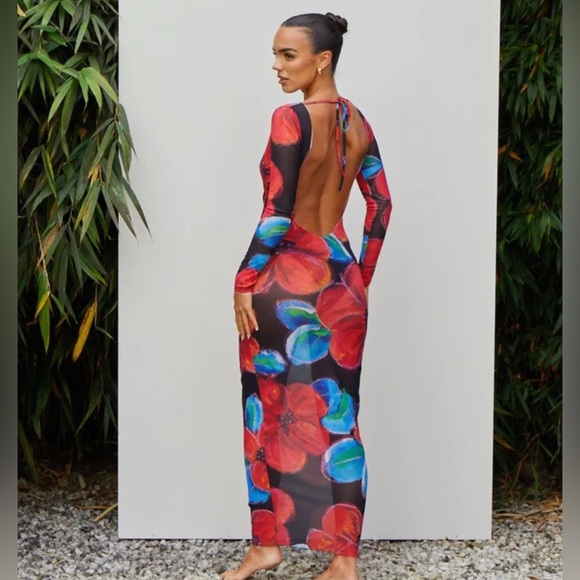 Murci red floral mesh maxi dress - Picture 2 of 4